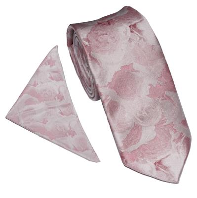 Wallace Floral Pink Tie & Hankerchief Set