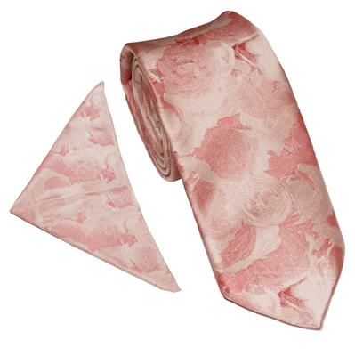 Wallace Floral Peach Tie & Hankerchief Set