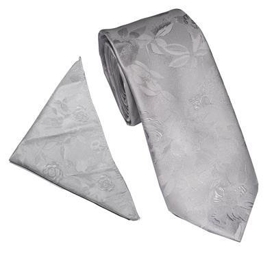Wallace Shadow Floral Silver Tie & Hankerchief Set
