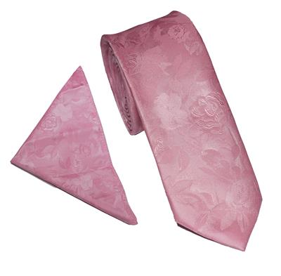 Wallace Shadow Floral Pink Tie & Hankerchief Set