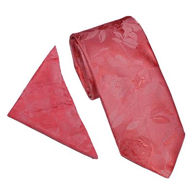 Wallace Shadow Floral Peach Tie & Hankerchief Set