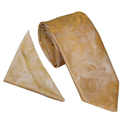 Wallace Shadow Floral Gold Tie & Hankerchief Set