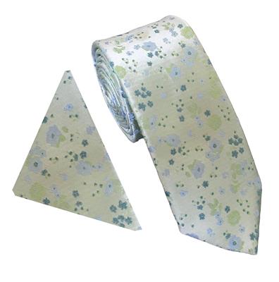 Wallace Woven Floral Green Tie & Hankerchief Set