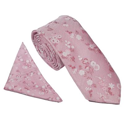 Wallace Woven Floral Pink Tie & Hankerchief Set