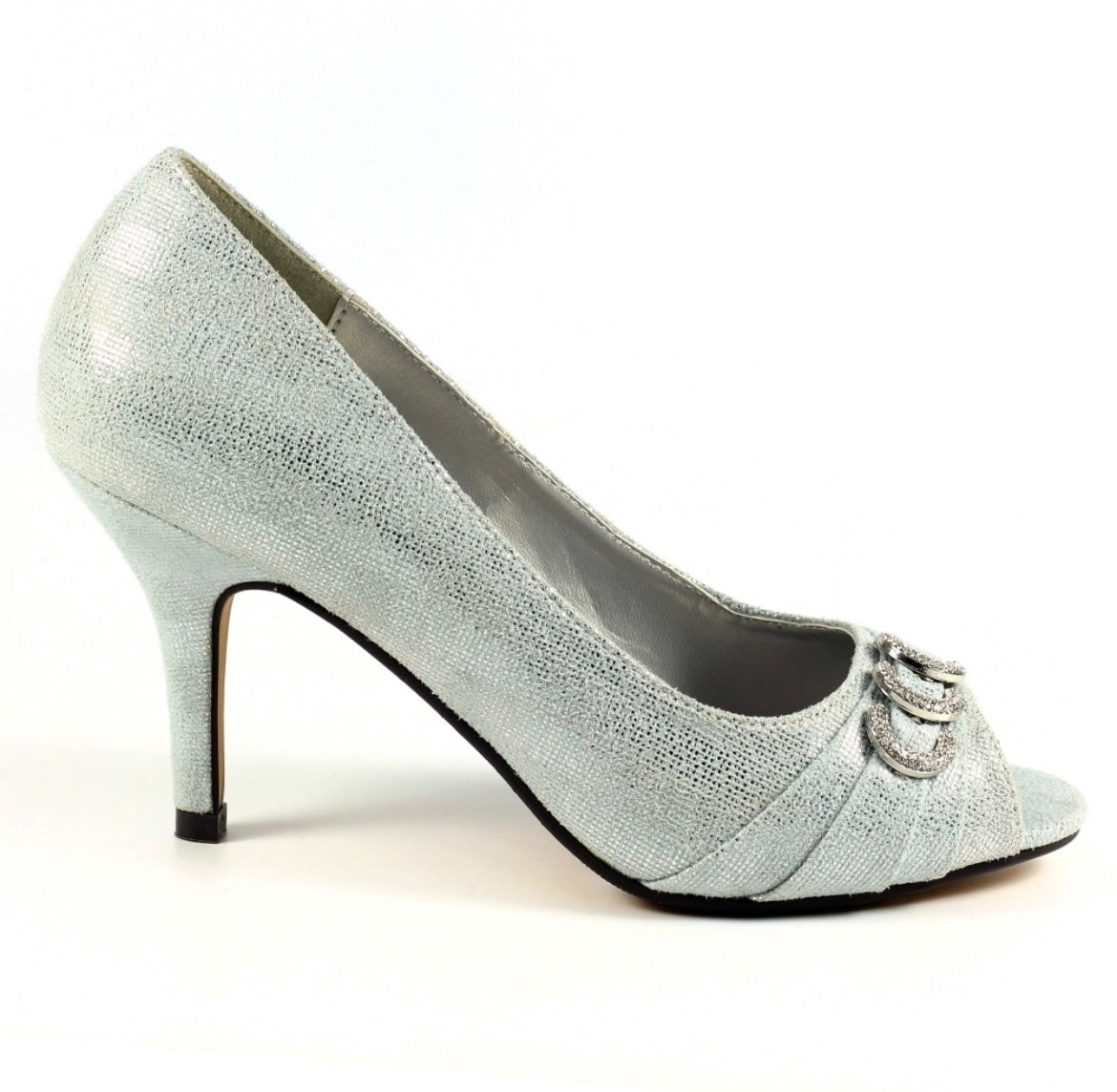 Silver kitten heel evening on sale shoes