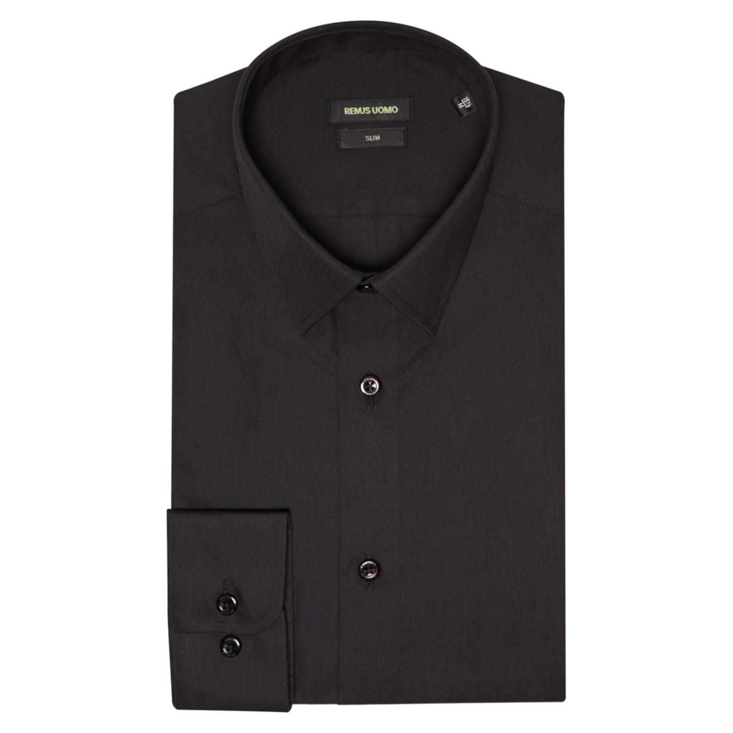 Remus Uomo 18600 00 Black Slim Fit Plain Long Sleeve Shirt