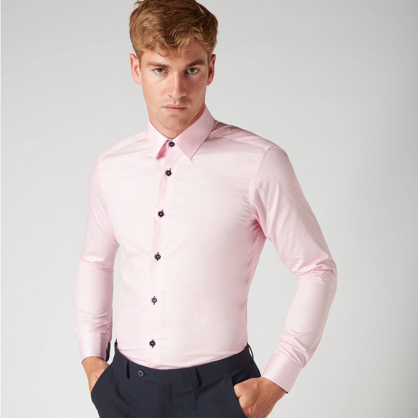 Remus Uomo 18436 63 Pink Slim Fit Long Sleeve Shirt