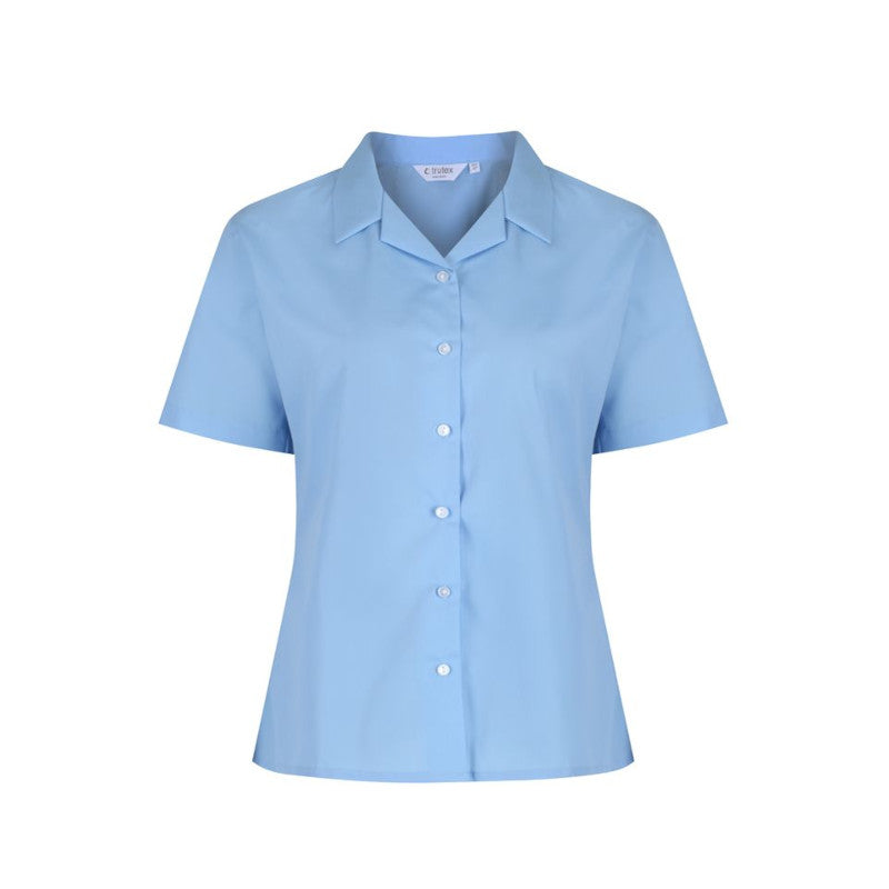 Trutex Blue Non Iron Girls Rever Collar Short Sleeve Twin Pack