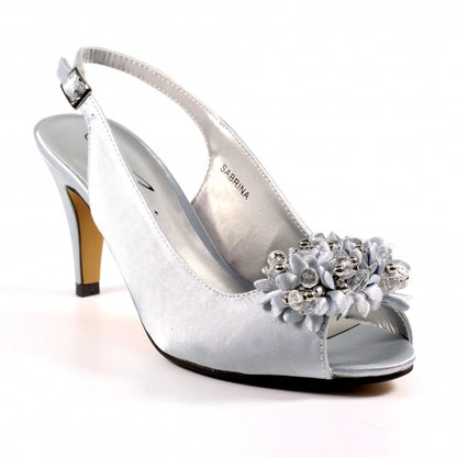 Lunar Sabrina Silver Grey Satin Slingback Court Shoes